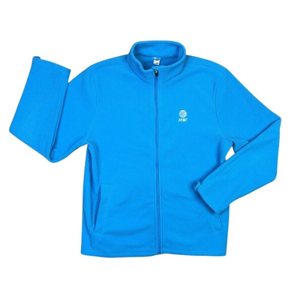 AT&T Fleece Jacket Mens Large L Light Blue Honeycomb Full Zip Sweater Workwear - Picture 1 of 8